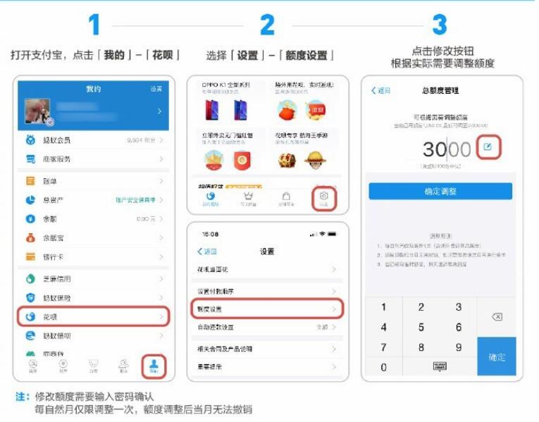 支付寶花唄正式上線額度管理：每月1次設置機會